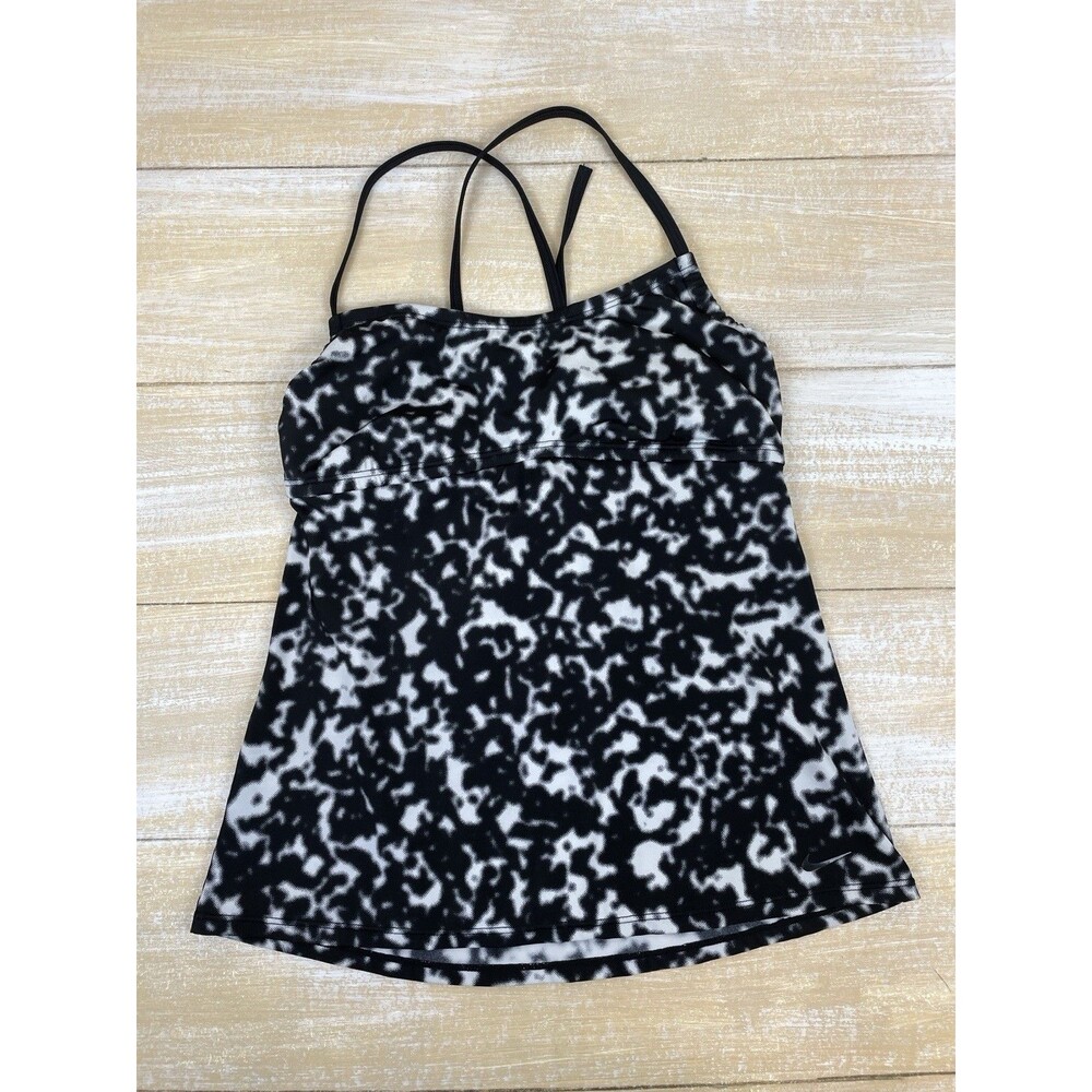 Nike Women's Cross-Back Tankini Top Swimwear Black/White Size M